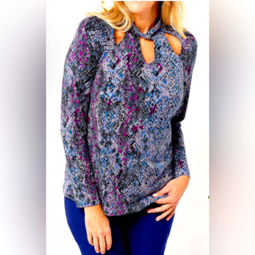 Susan Graver Mock-Neck Keyhole & Cutouts Top